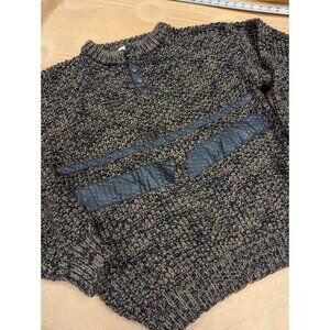 Cosby Style Sweater True Vintage 80s/90s Chunky Knit Leather Accent Sweater Sz L